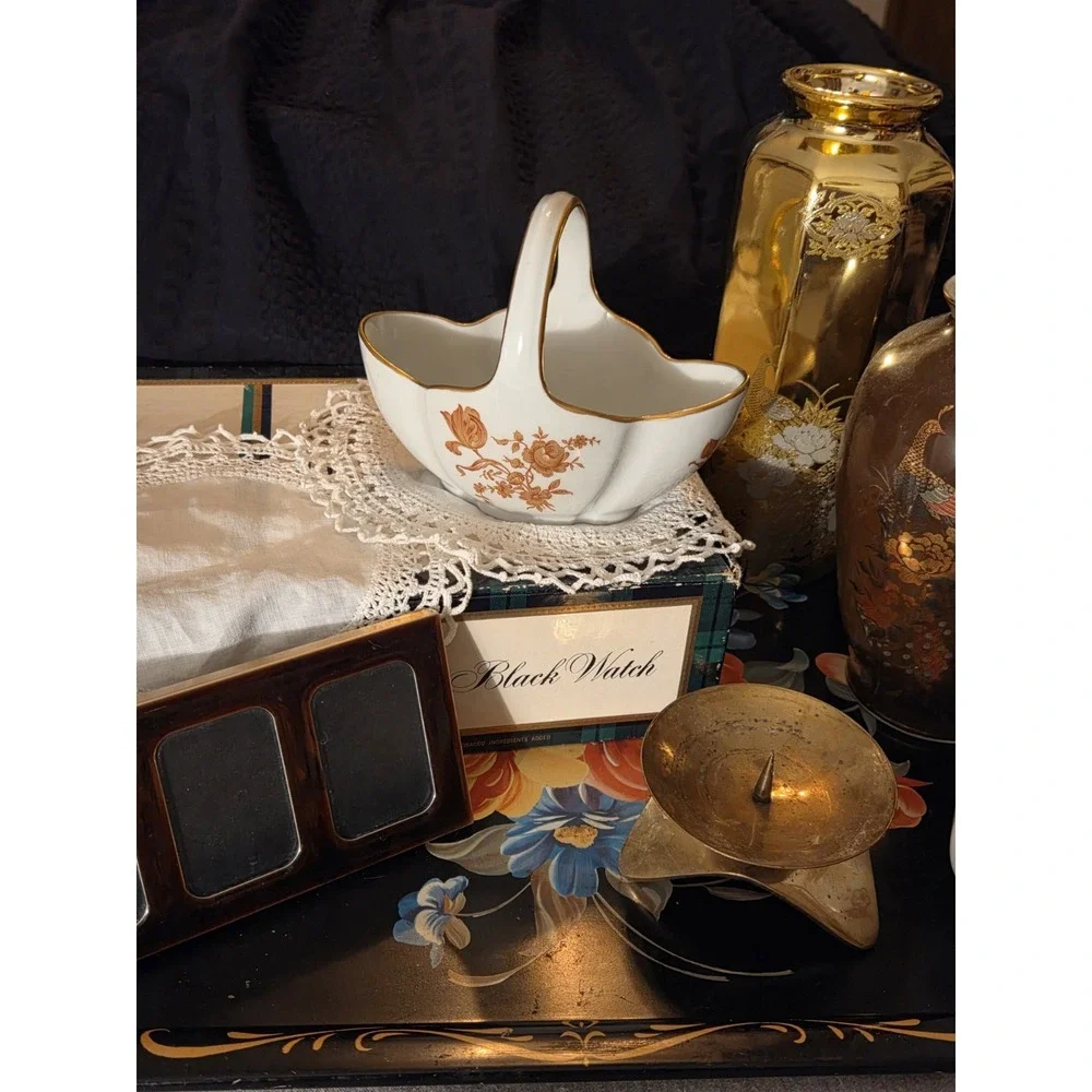 vintage Limoges, France, porcelain compote basket featuring a tall arched...